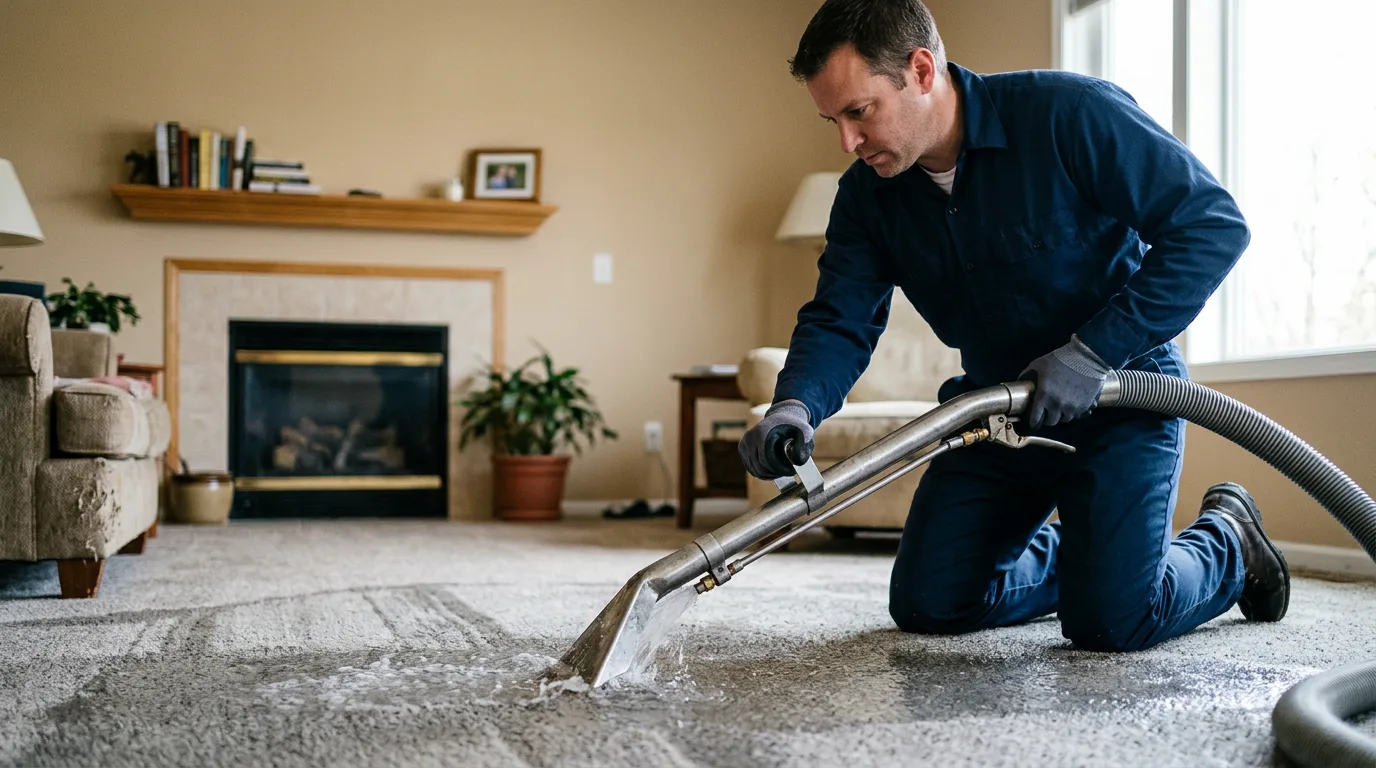 Water damage restoration technician working near Burke, NY